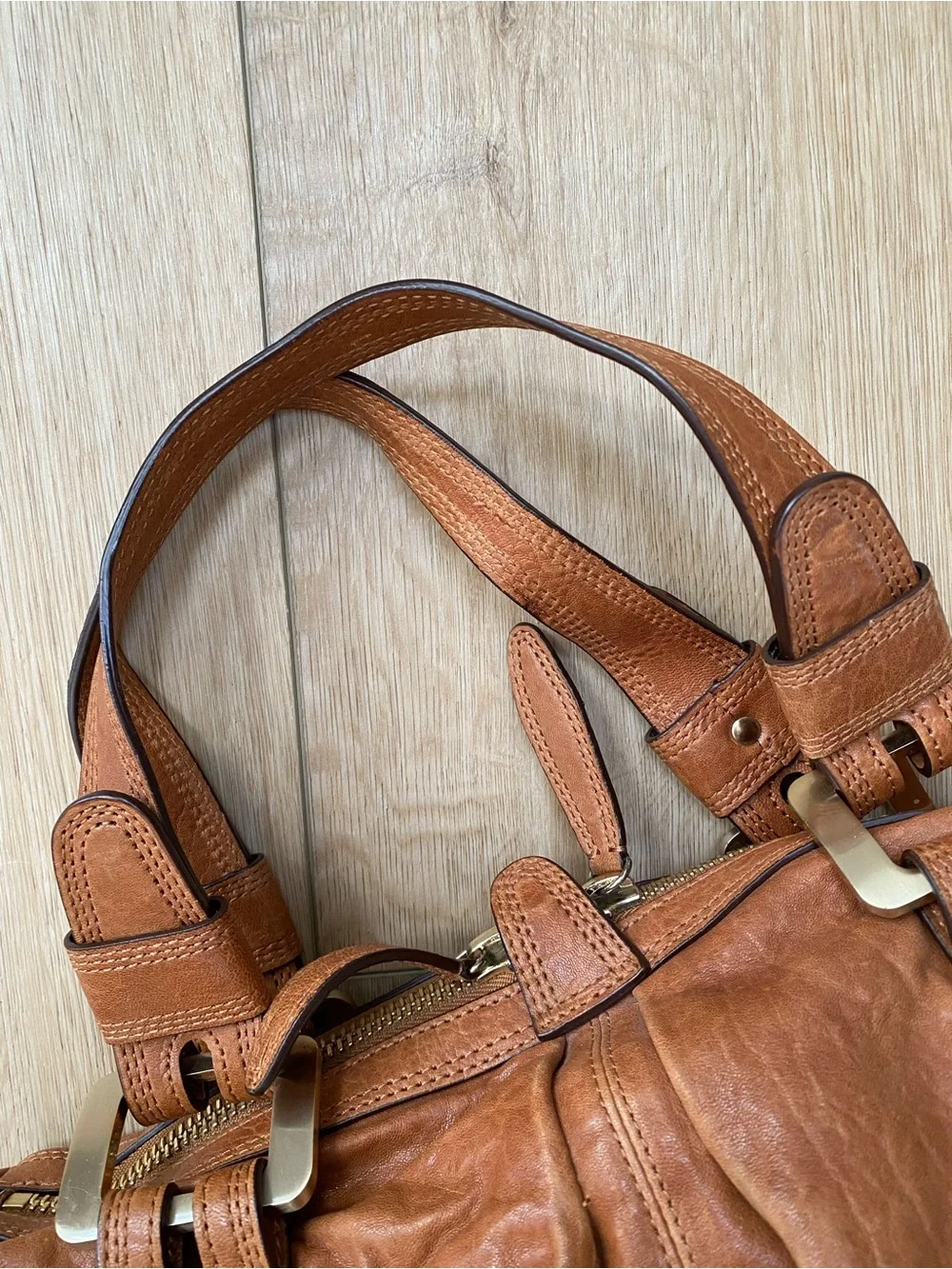 Michael Kors Brown Leather Hand Bag with Gold Hardware